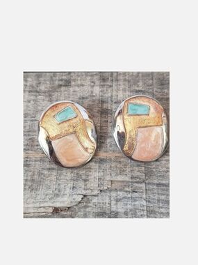 VINTAGE Silver-tone Enameled Southwestern Style Earrings